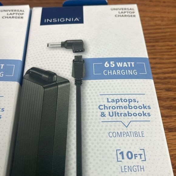Brand new set of 2- Insignia universal laptop chargers 65 Watt- 10 Feet each - Picture 2 of 5